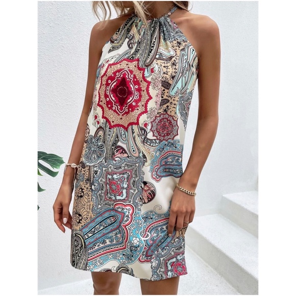 Boho Floral Paisley Halter Mini Dress - Picture 10 of 13